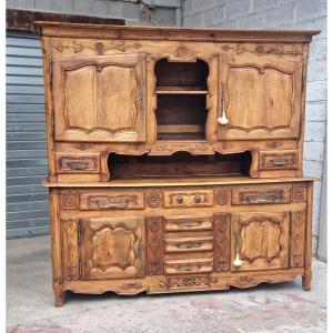 Two-body Sideboard In Louis XV Molded And Carved Oak, 18th Century. 