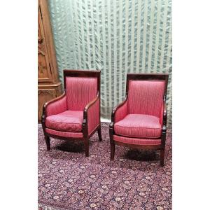 Set Of Two Empire Mahogany Armchairs, 19th Century 