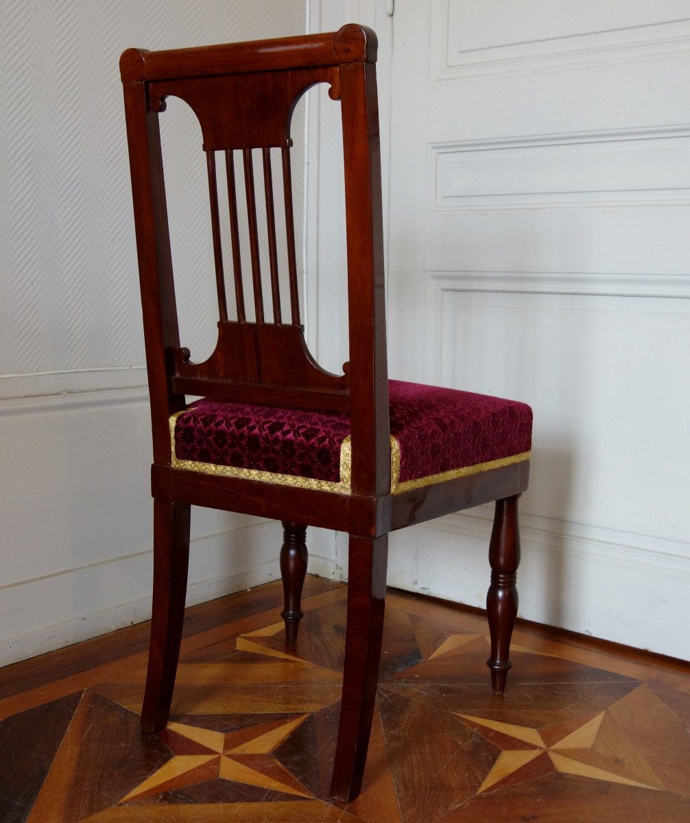 Jacob Desmalter - Paire De Chaises Empire En Acajou Et Velours Frappé-photo-3