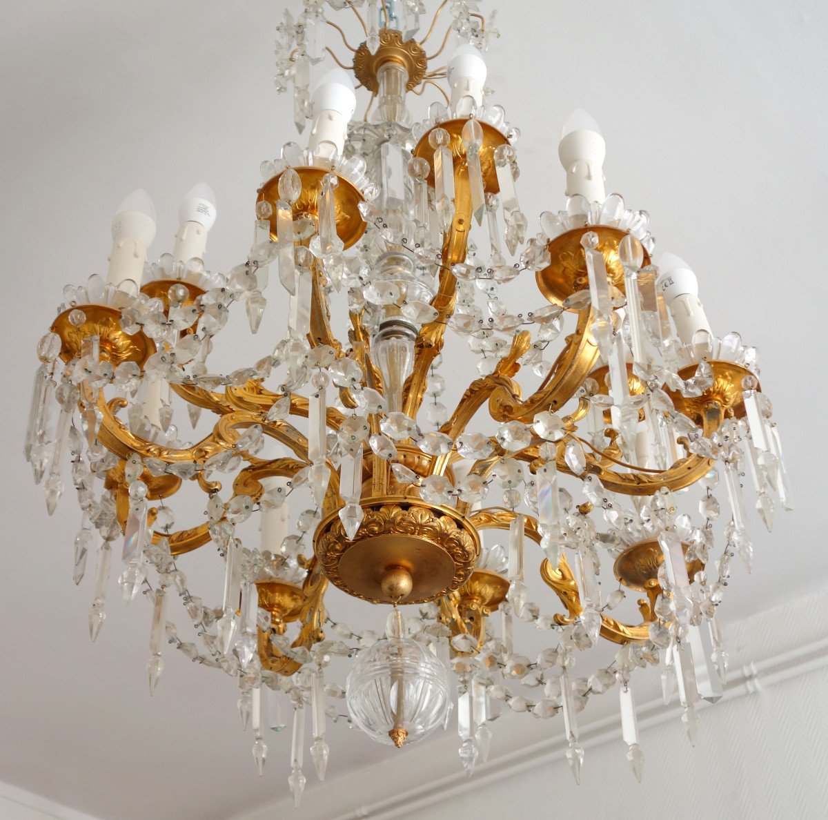 Baccarat - Chandelier 10 Lights In Chased Bronze And Gilded With Fine Gold - Late 19th Century-photo-1