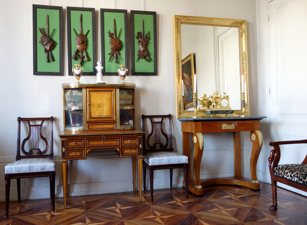 Suite De 4 Trophées En Bois Finement Sculptés, Trophées d'Armes Militaires, époque Louis XVI-photo-4