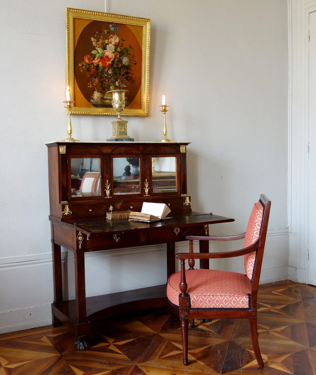 Bureau Bonheur Du Jour En Acajou Et Bronze Doré d'époque Consulat Empire-photo-7