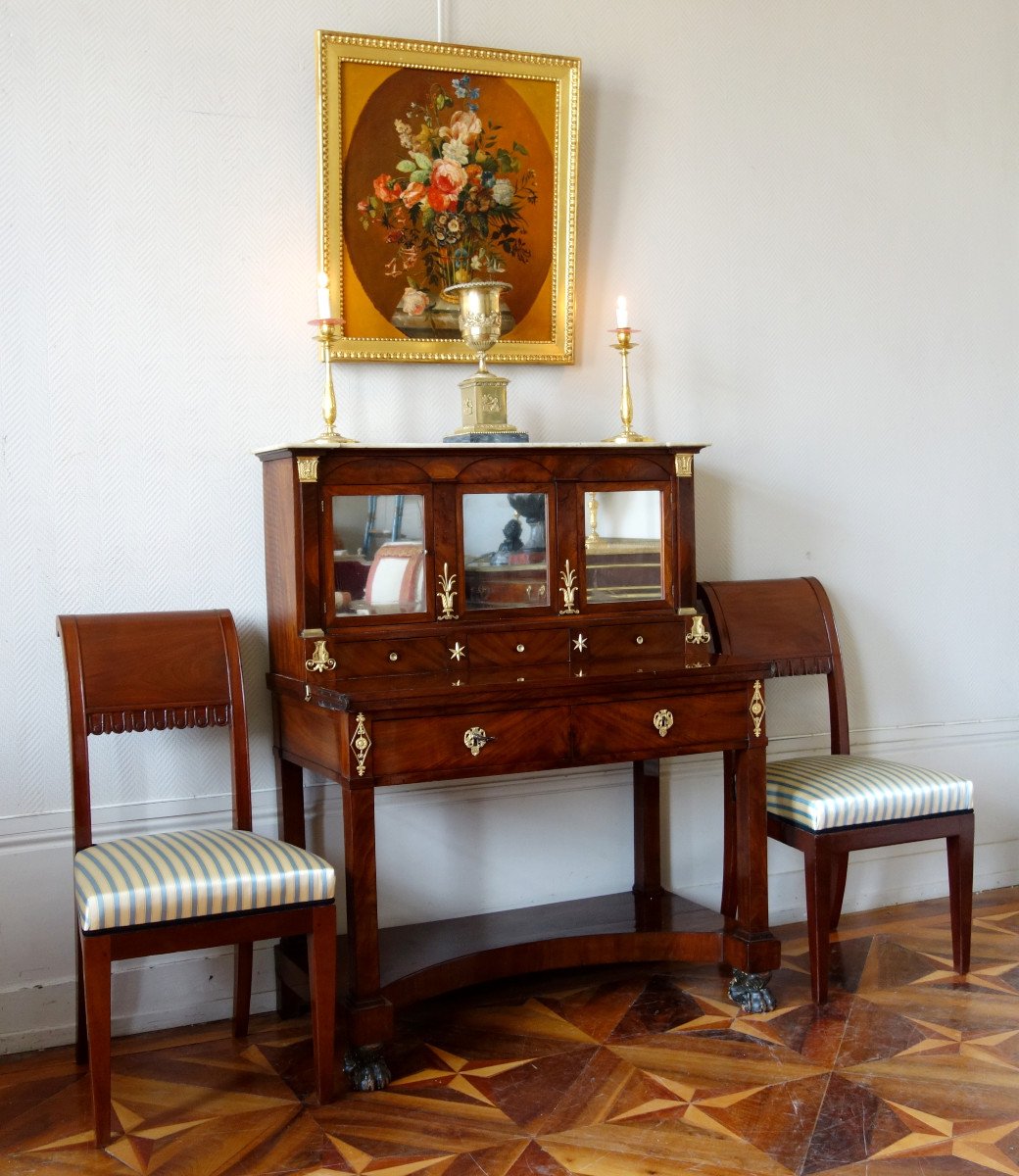 Bureau Bonheur Du Jour En Acajou Et Bronze Doré d'époque Consulat Empire-photo-8