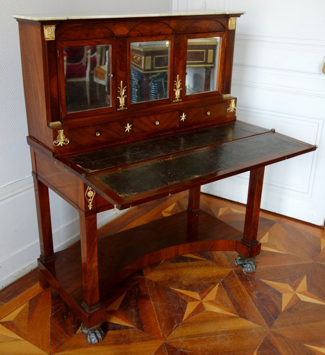 Bureau Bonheur Du Jour En Acajou Et Bronze Doré d'époque Consulat Empire