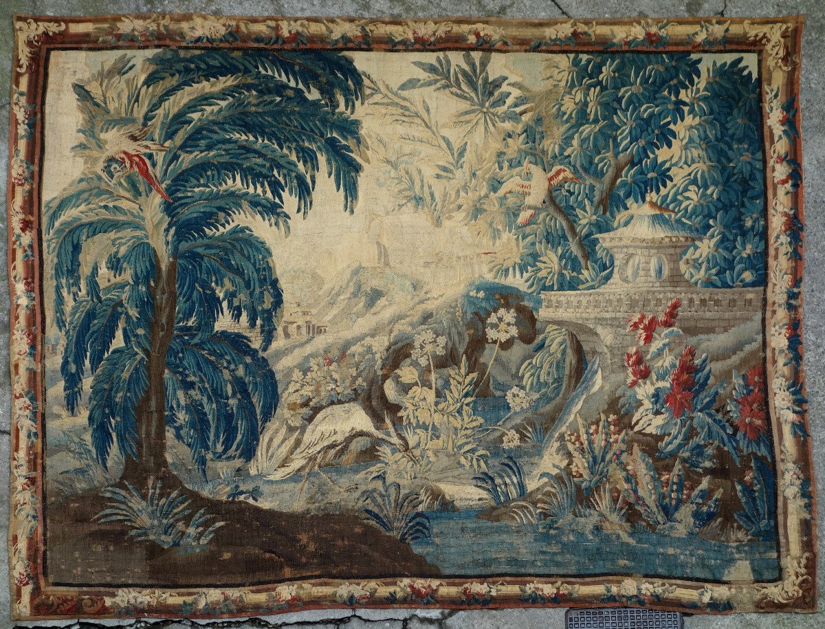 Grde Tapisserie d'Aubusson d'époque Louis XV La Pagode Chinoise d'Après Pillement 268x340cm