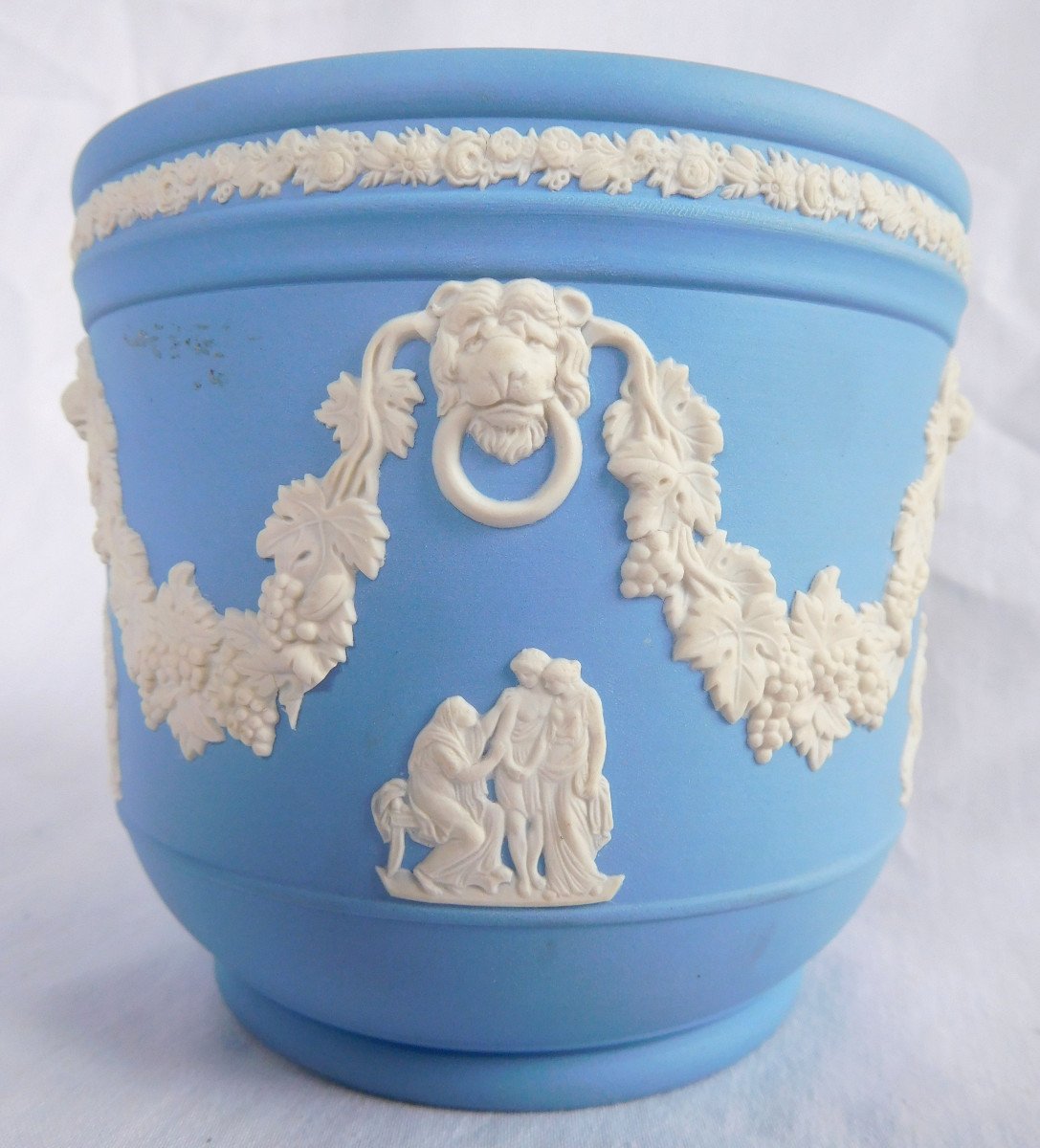 Cache Pot Néoclassique En Biscuit De Porcelaine Bleu Et Blanc - Wedgwood-photo-6