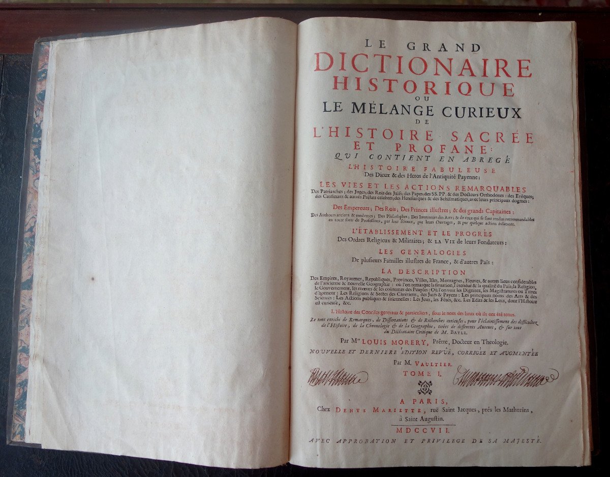 Large Dictionary Moreri 4 Volumes In Folio With Beautiful Binding Edition From 1707 - Louis XIV Period-photo-4