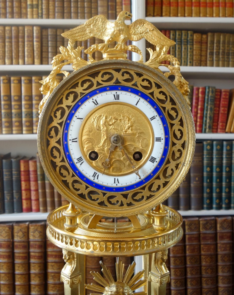 Clock Return From Egypt In Gilt Bronze, Blue Enamel - Consulat Period Circa 1800-photo-1