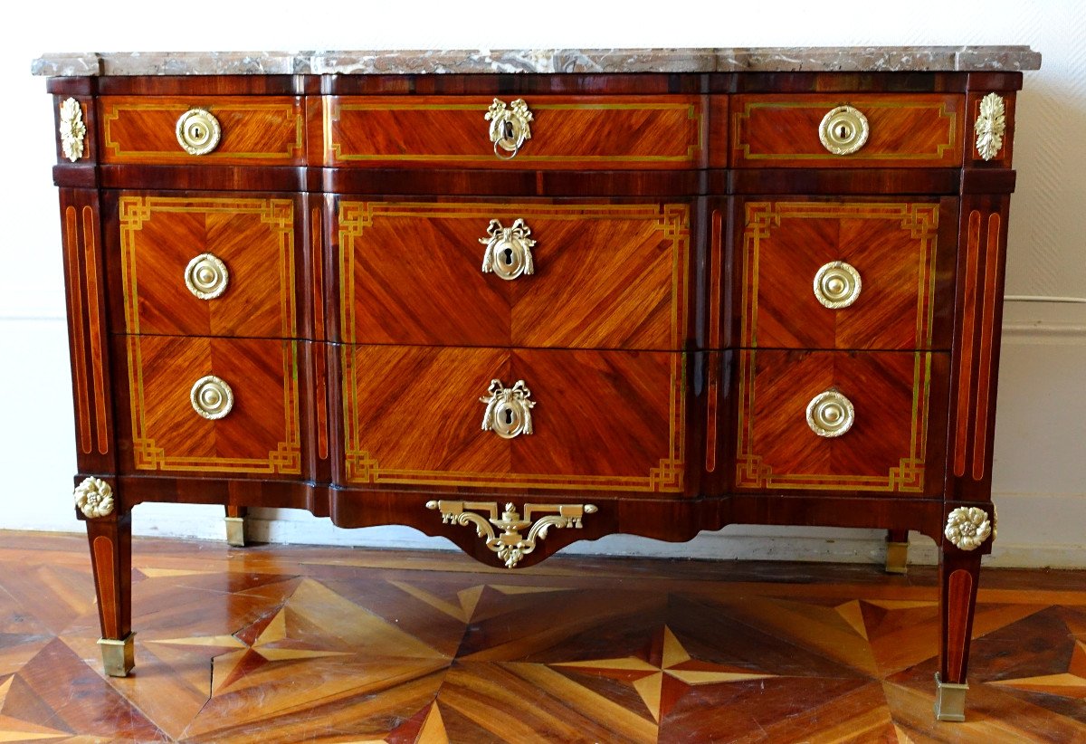 Commode à La Grecque d'époque Louis XV transition En Marqueterie De Bois De Rose - Circa 1770-photo-2