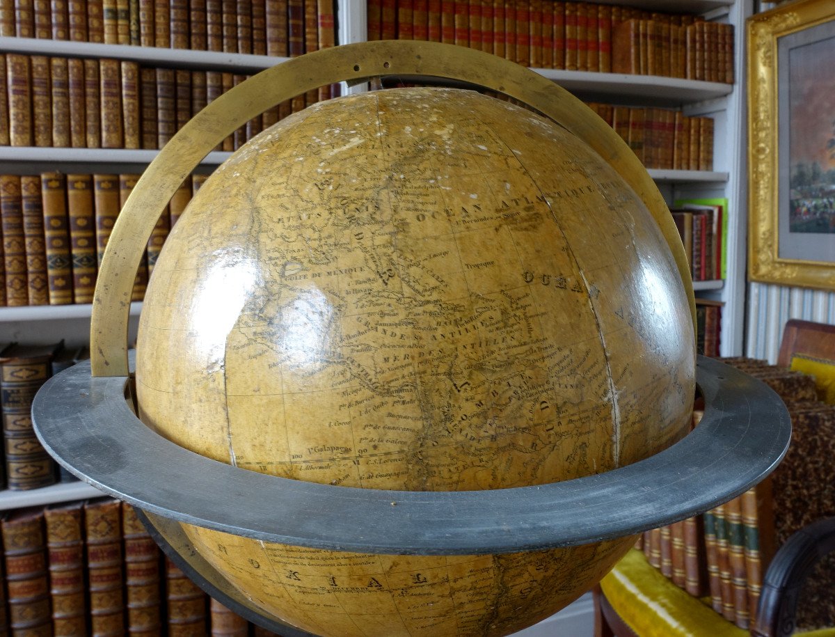 Terrestrial Globe On Blackened Wood And Brass Base - 1850 Period-photo-1