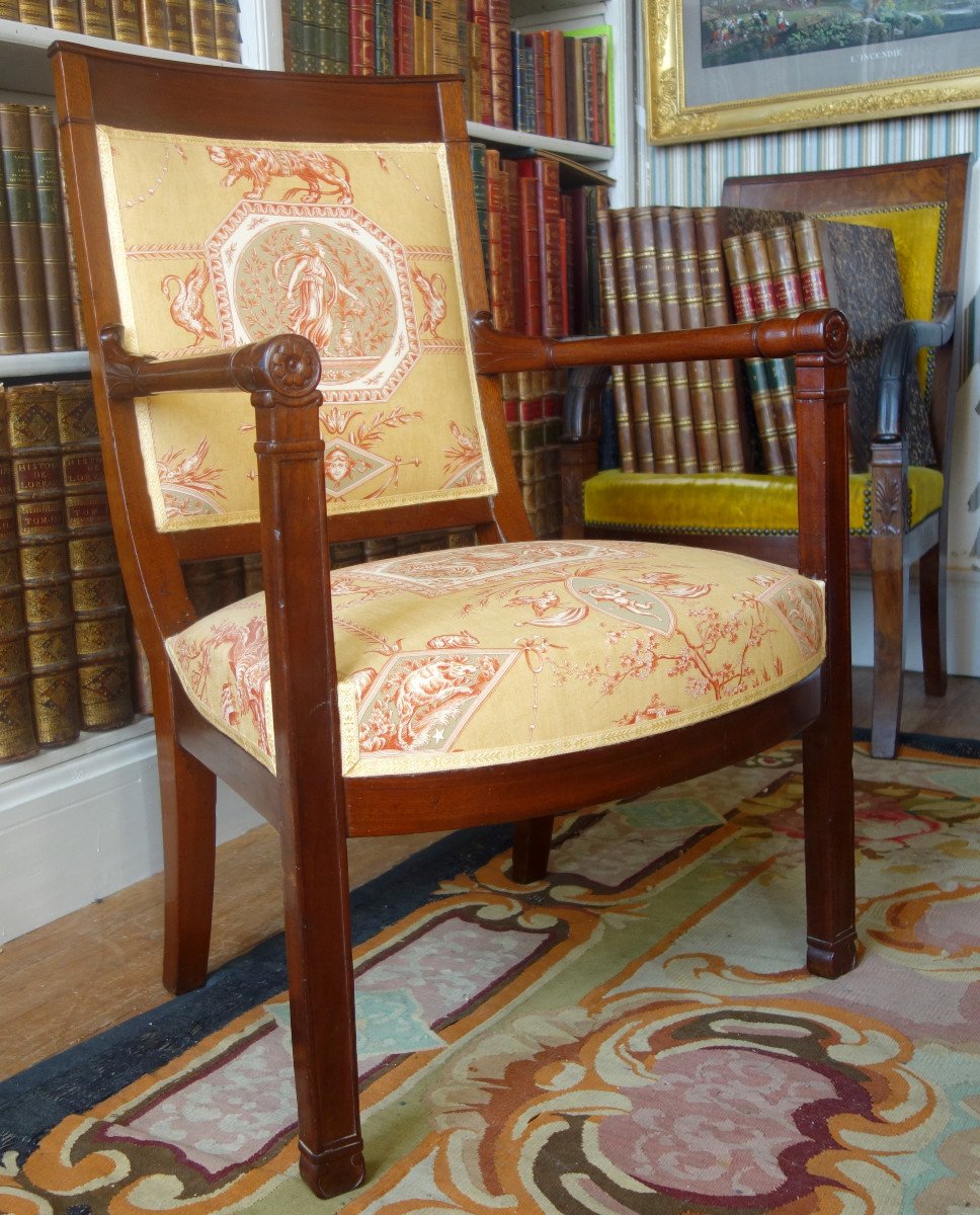 Empire Consulate Period Office Armchair In Mahogany - Printed Canvas-photo-2