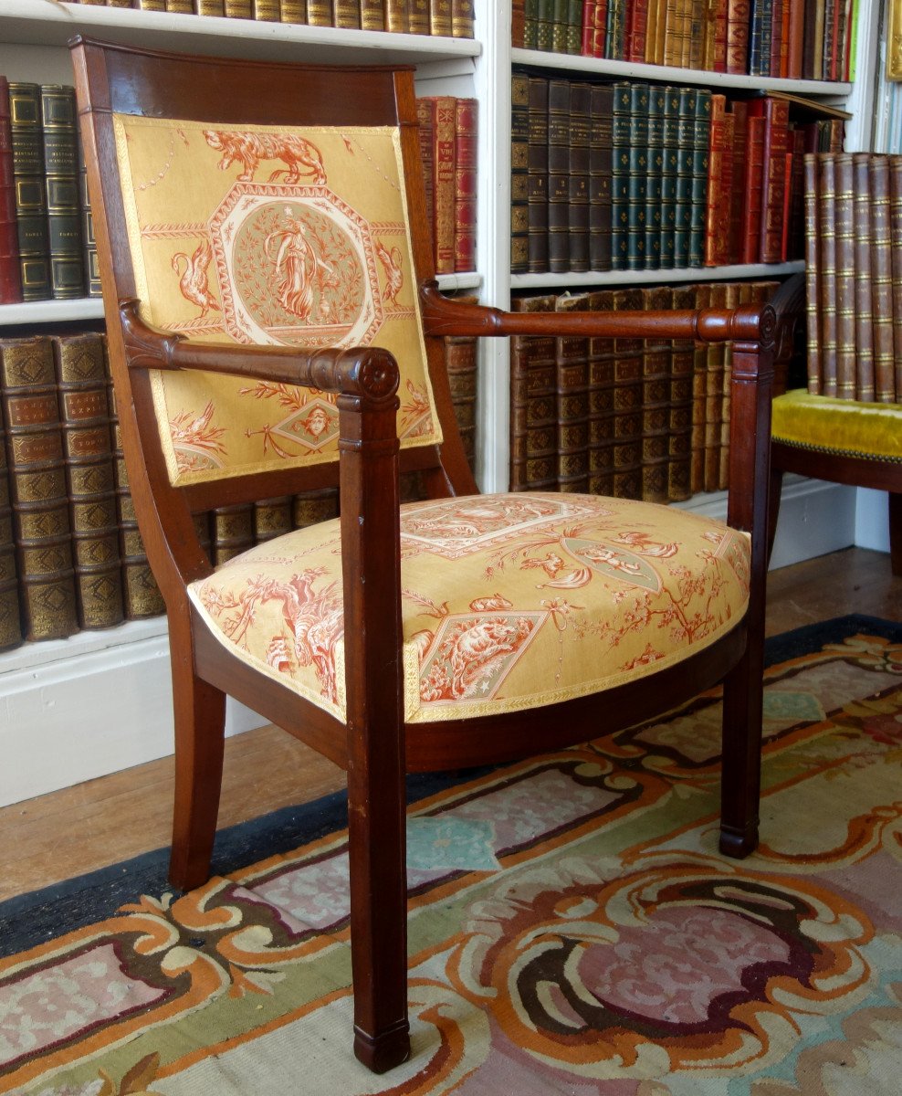 Empire Consulate Period Office Armchair In Mahogany - Printed Canvas-photo-3