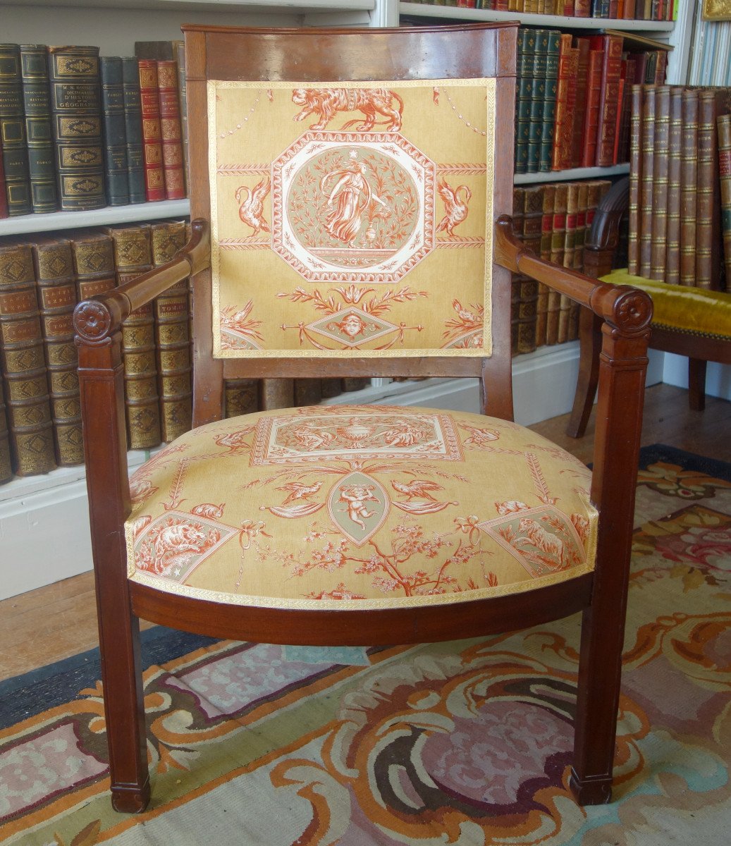 Empire Consulate Period Office Armchair In Mahogany - Printed Canvas-photo-4