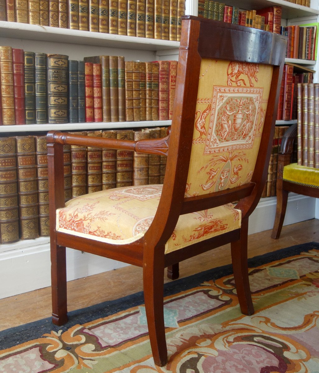 Empire Consulate Period Office Armchair In Mahogany - Printed Canvas-photo-1