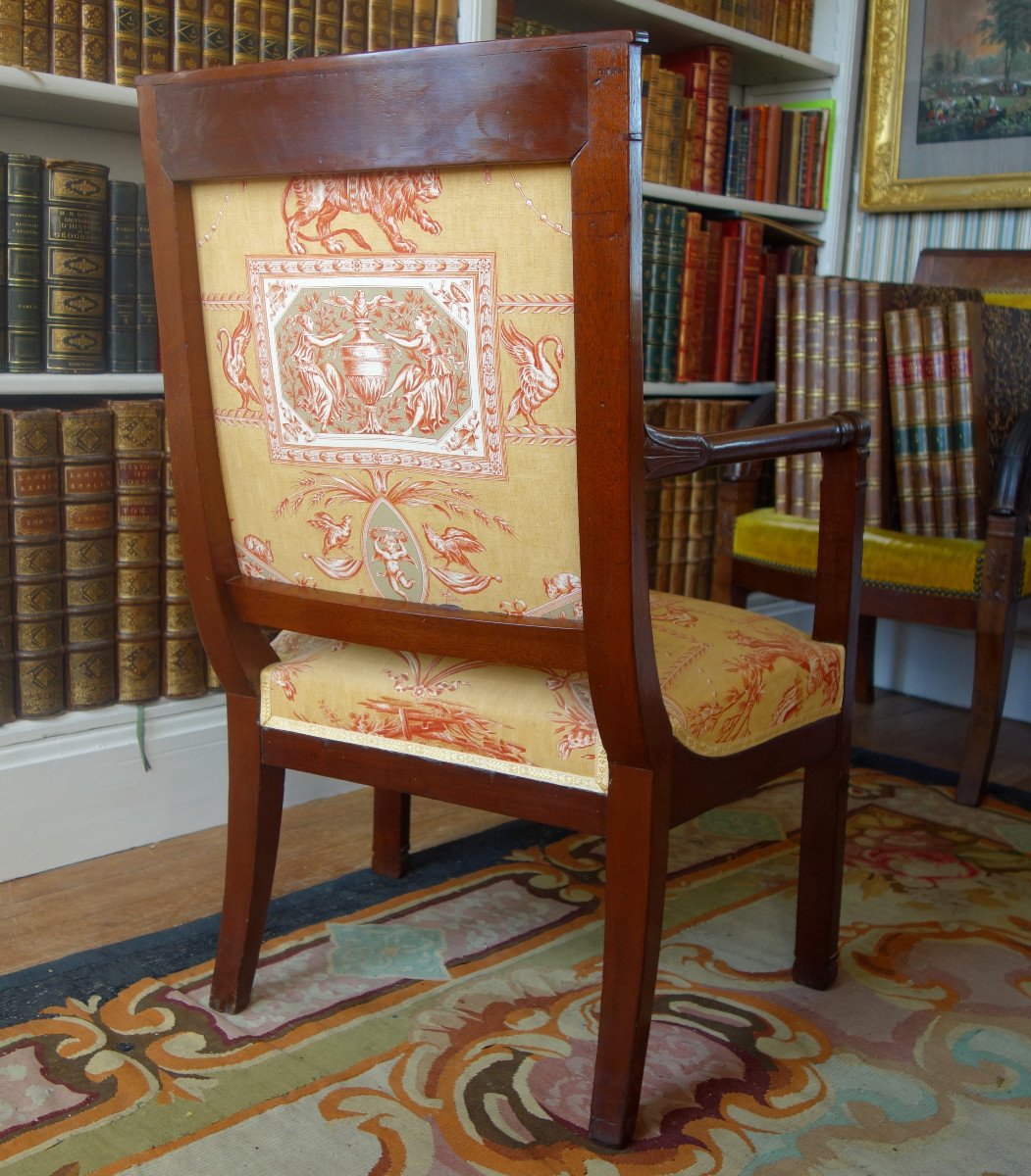 Empire Consulate Period Office Armchair In Mahogany - Printed Canvas-photo-2