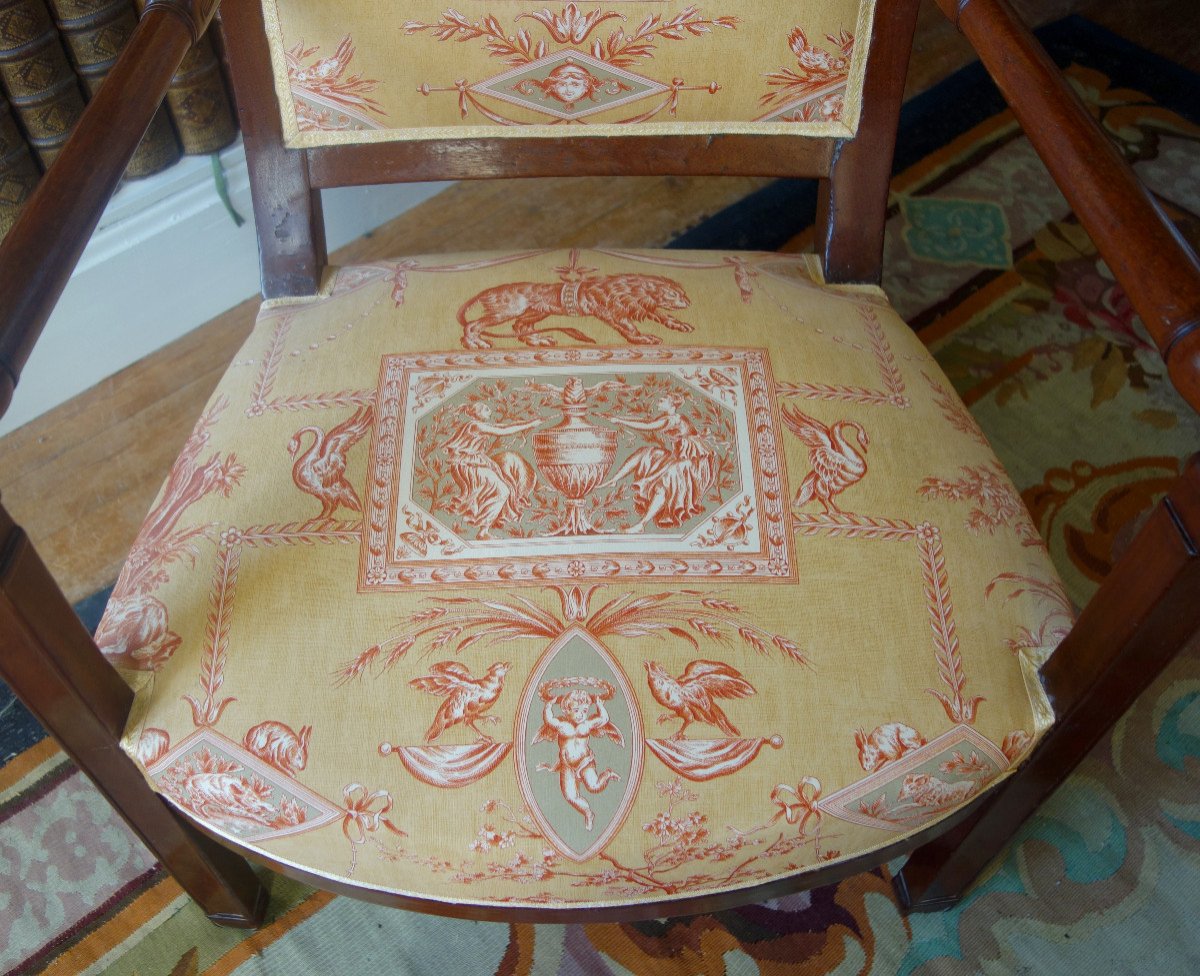 Empire Consulate Period Office Armchair In Mahogany - Printed Canvas-photo-3