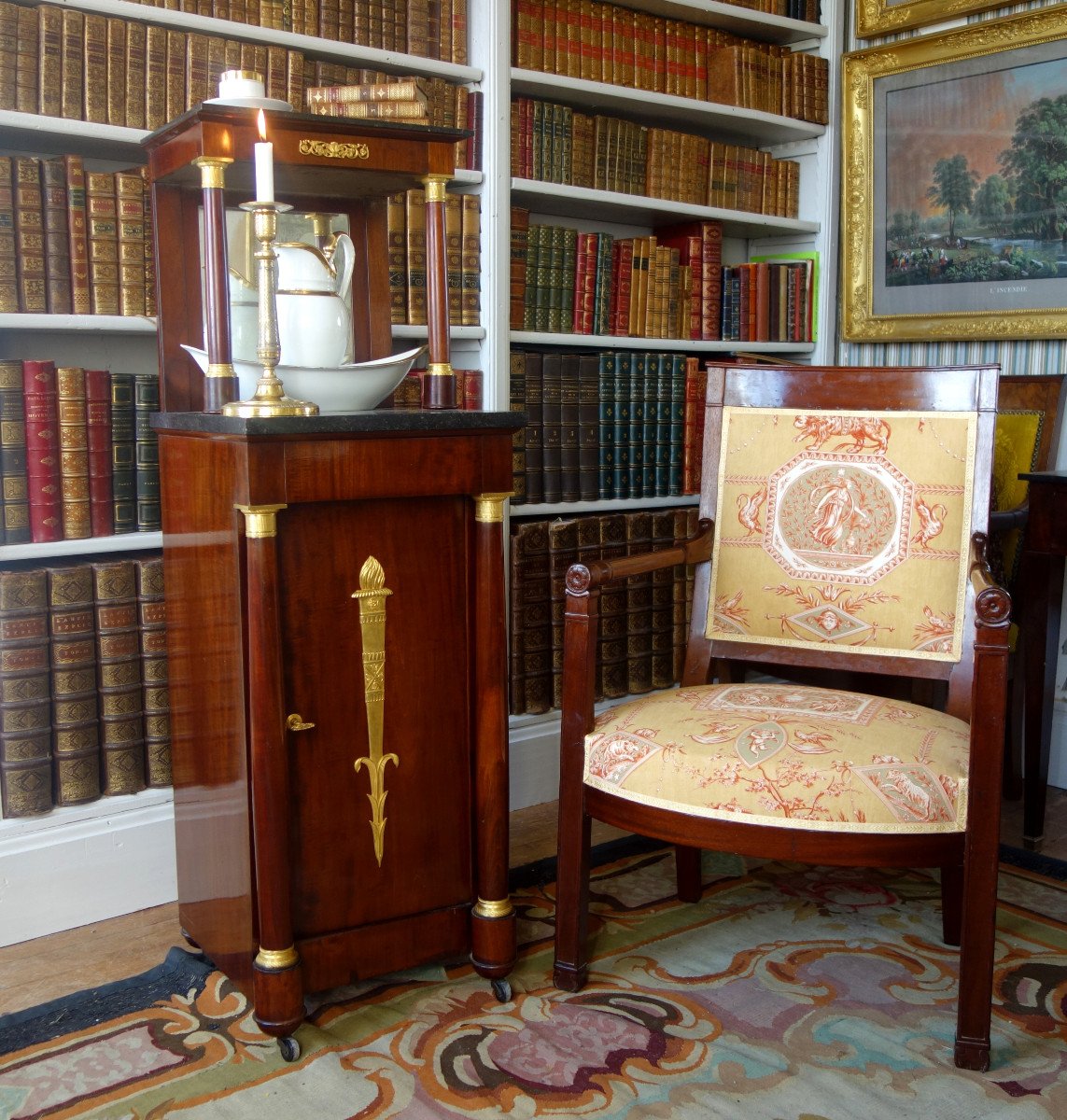 Empire Consulate Period Office Armchair In Mahogany - Printed Canvas-photo-7