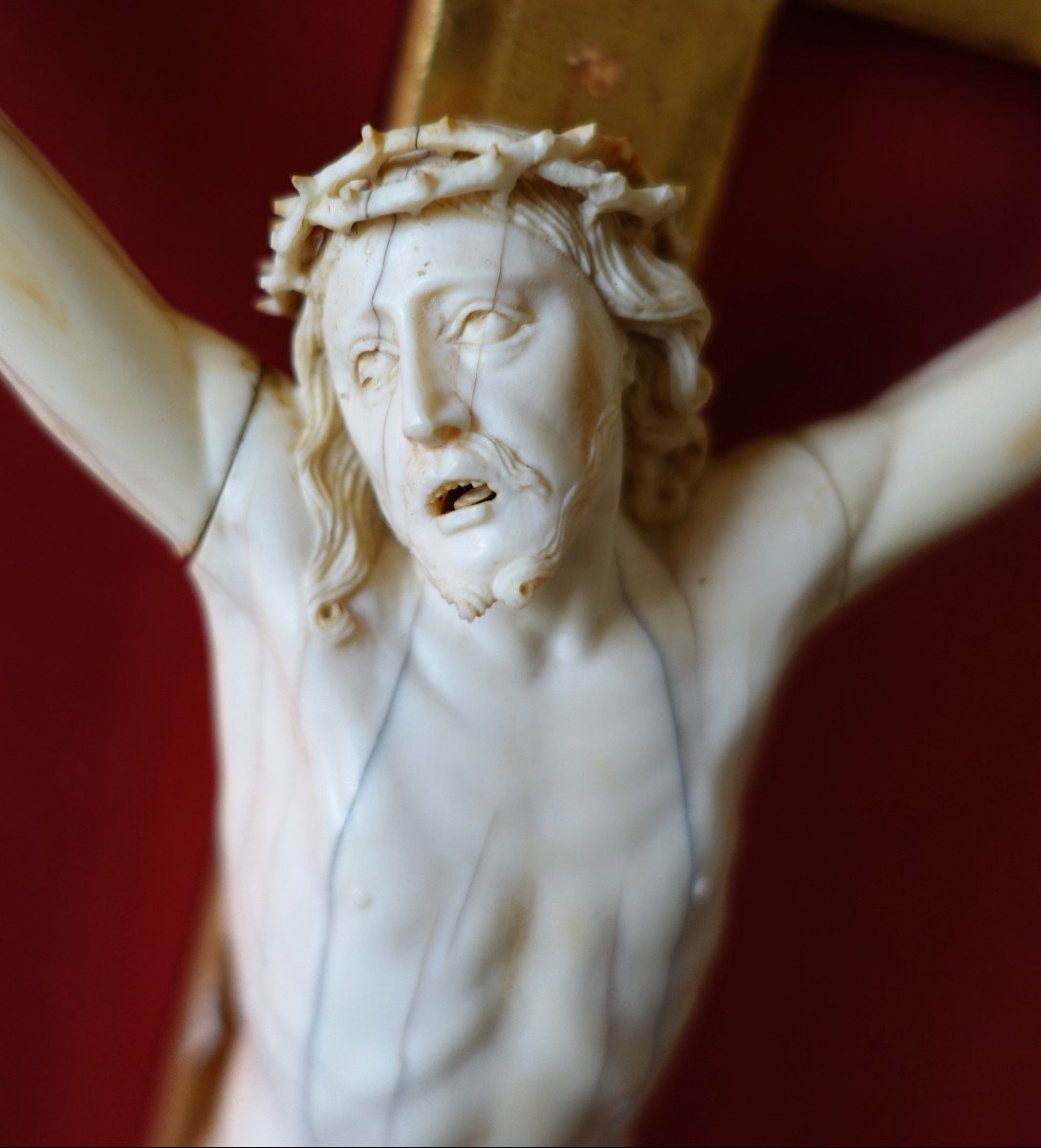 Large Christ In Ivory, Frame In Golden Wood, Louis XIV Regency Period - Early 18th Century-photo-4