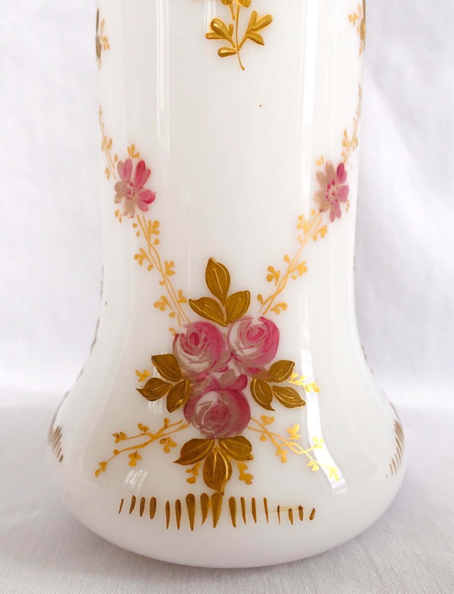Saint Louis Paire De Vases En Cristal d'Opaline Peinte & Dorée - étiquette Papier-photo-3