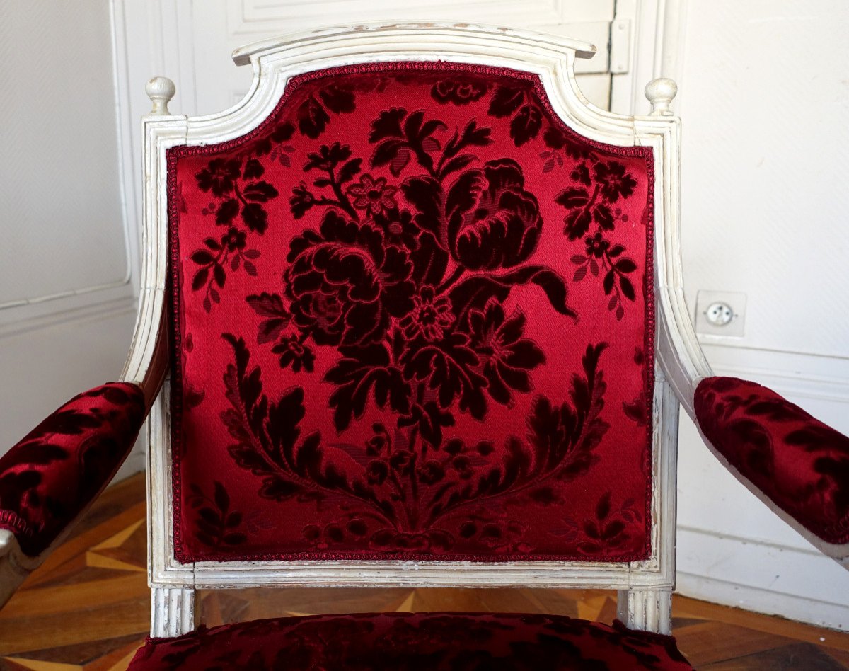 Louis XVI Period Office Armchair In Carved Wood And Genoa Velvet (old But New)-photo-1