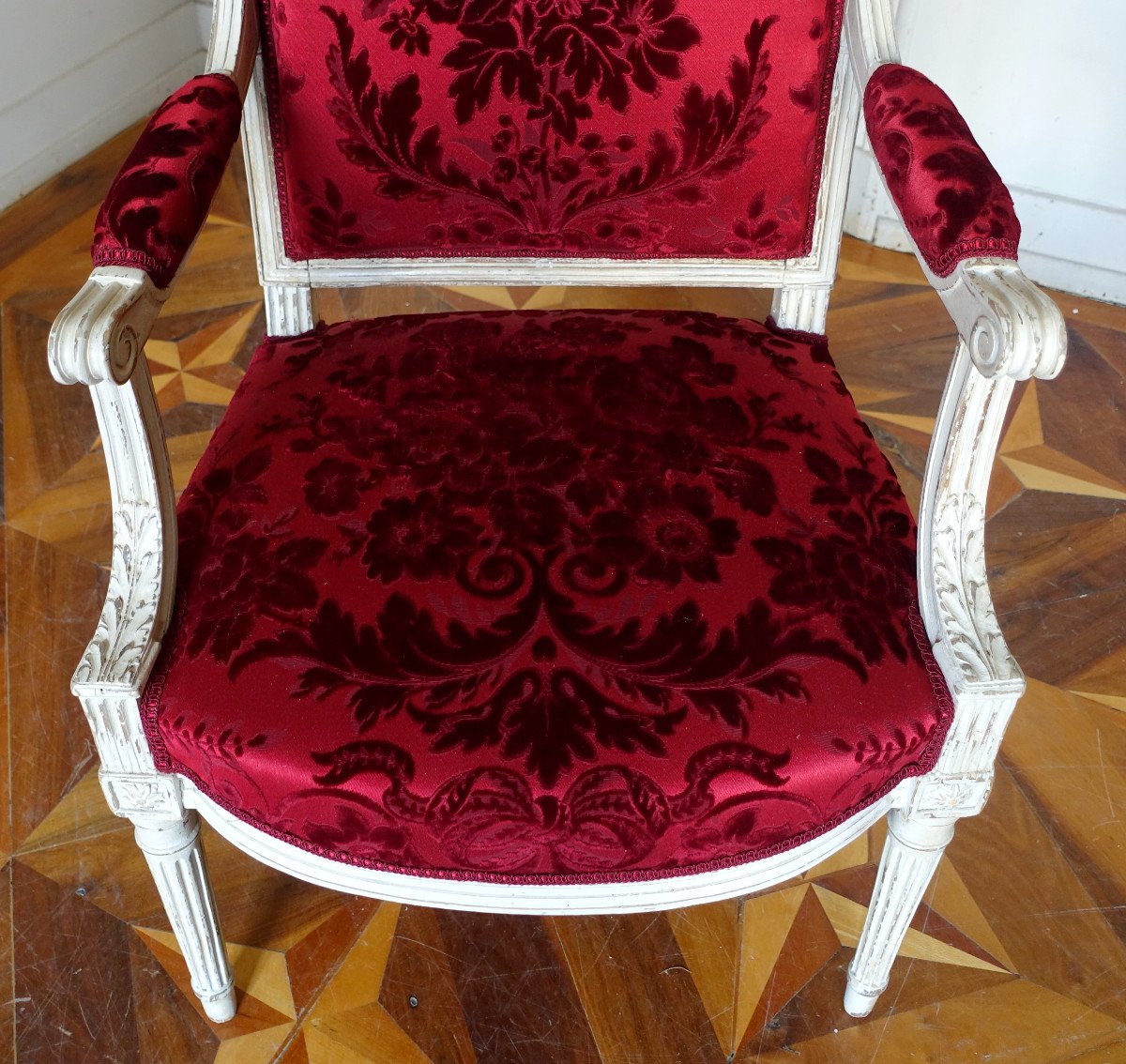 Louis XVI Period Office Armchair In Carved Wood And Genoa Velvet (old But New)-photo-2