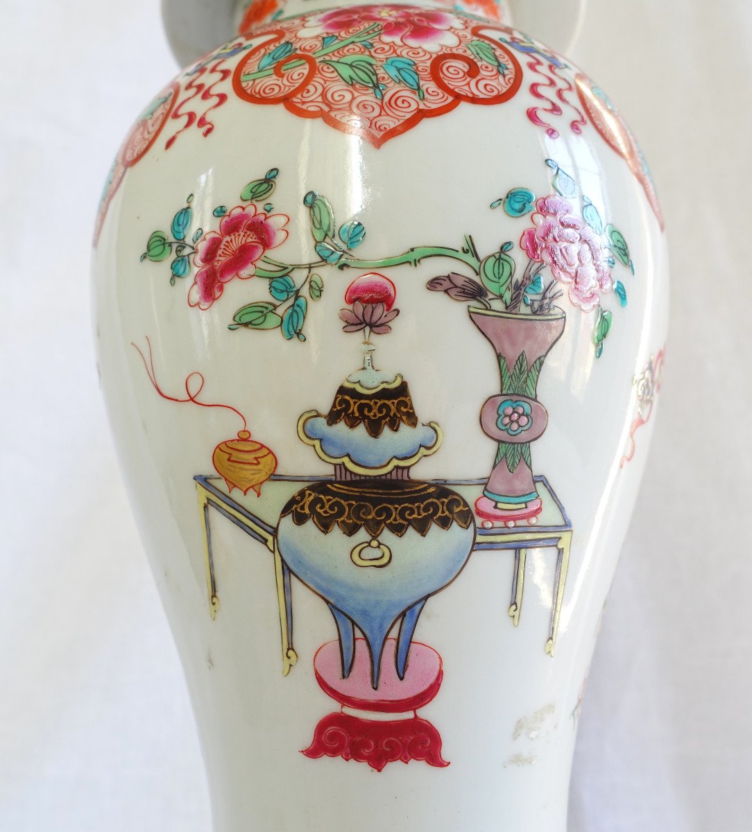 Potiche Lamp In Chinese Porcelain, Famille Rose And Gilt Bronze Napoleon III Period-photo-3