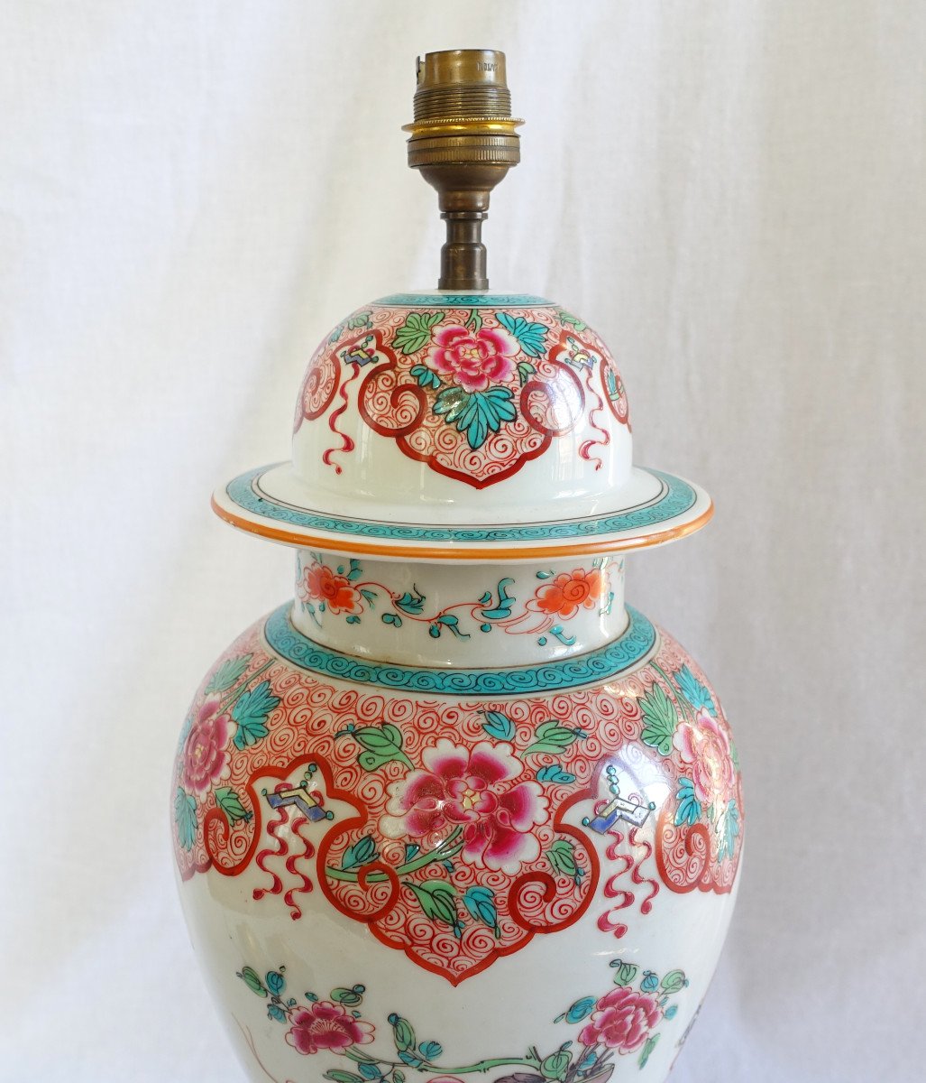 Potiche Lamp In Chinese Porcelain, Famille Rose And Gilt Bronze Napoleon III Period-photo-6