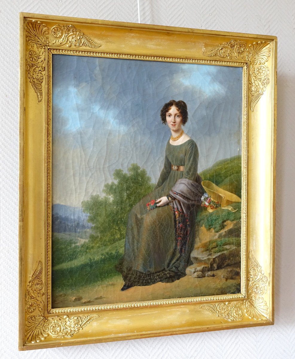 Jean Alphonse Roehn - Portrait d'Aristocrate d'époque Empire Restauration - Hst 57,7cm X 67,4cm-photo-3