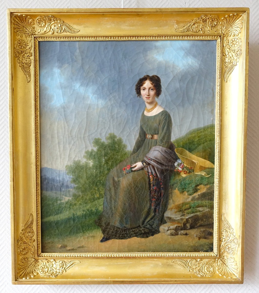 Jean Alphonse Roehn - Portrait d'Aristocrate d'époque Empire Restauration - Hst 57,7cm X 67,4cm