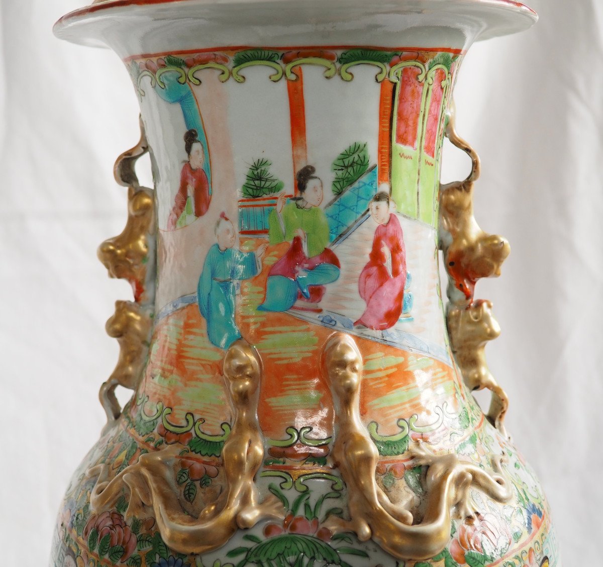 China: Large Gilt Bronze Mounted Potiche In Canton Porcelain, Lamp Base 75cm-photo-4