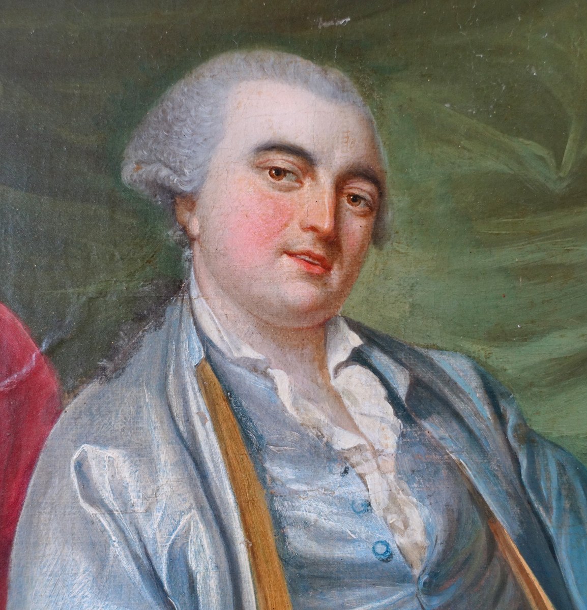 Portrait d'Apparat, Gentilhomme à Talons Rouge Dans Son Cabinet - époque Louis XV - 75,5x90cm -photo-4