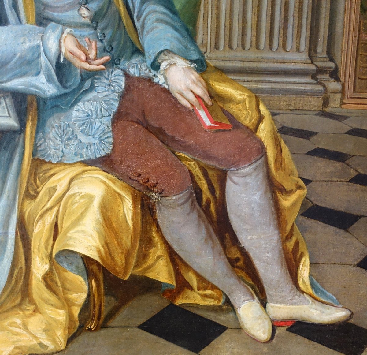 Ceremonial Portrait, Gentleman With Red Heels In His Cabinet - Louis XV Period - 75.5x90cm -photo-1