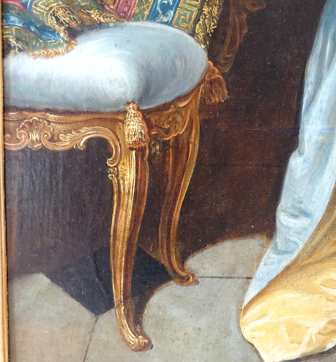 Ceremonial Portrait, Gentleman With Red Heels In His Cabinet - Louis XV Period - 75.5x90cm -photo-2