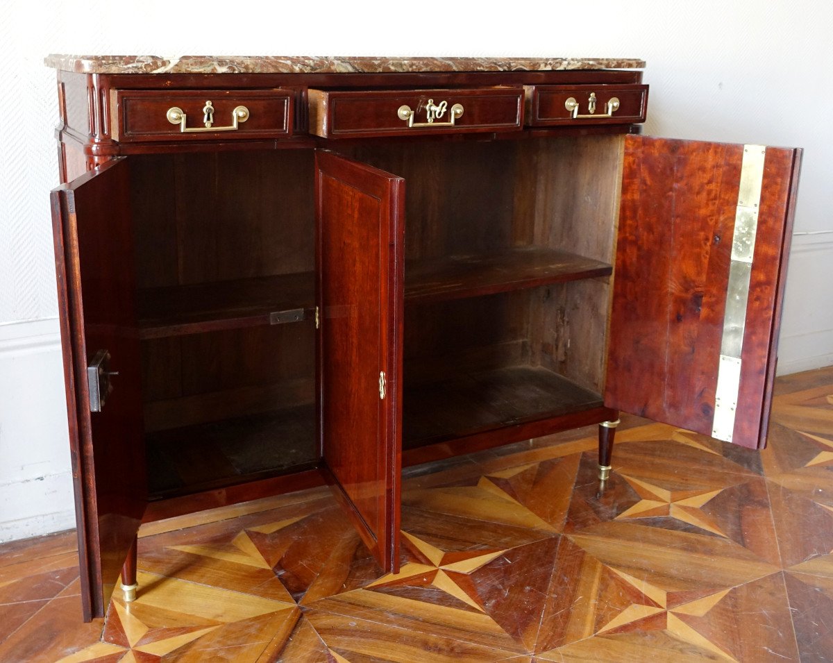 Louis XVI Period Buffet Of Shallow Depth In Speckled Mahogany 125.5 X 35 X 103cm-photo-3