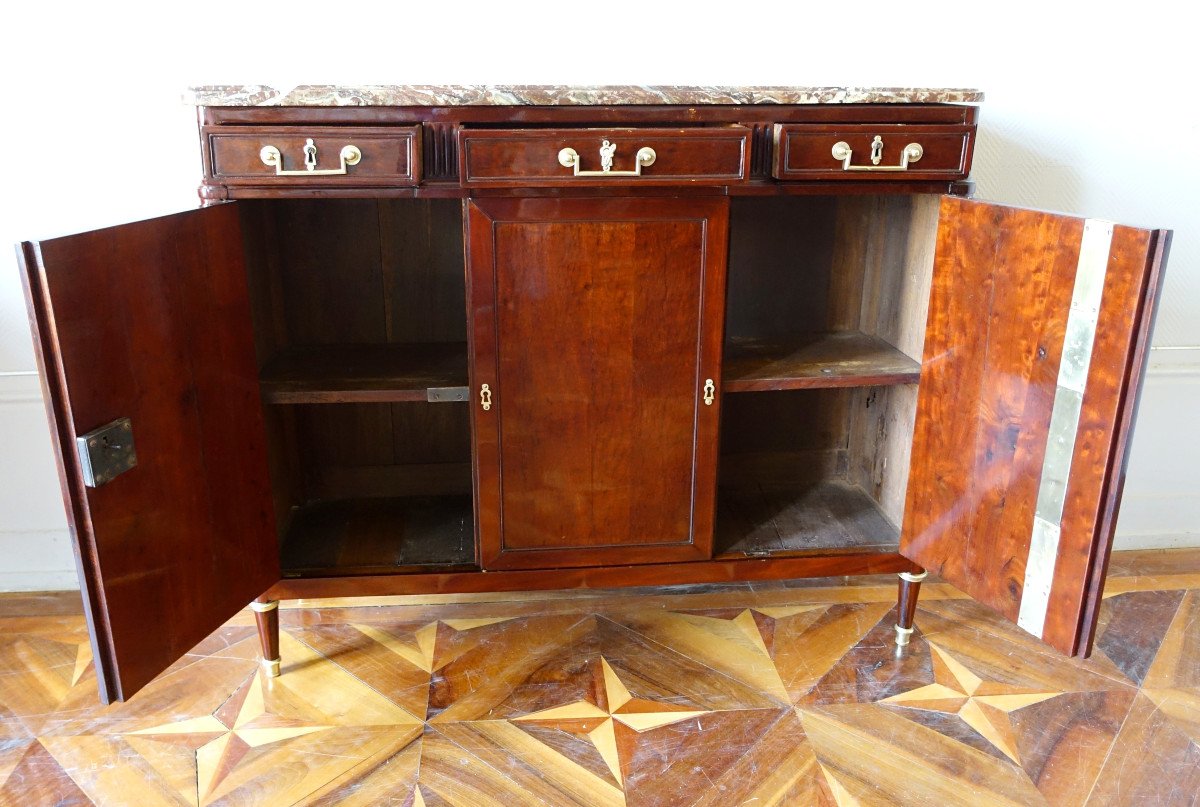 Louis XVI Period Buffet Of Shallow Depth In Speckled Mahogany 125.5 X 35 X 103cm-photo-4