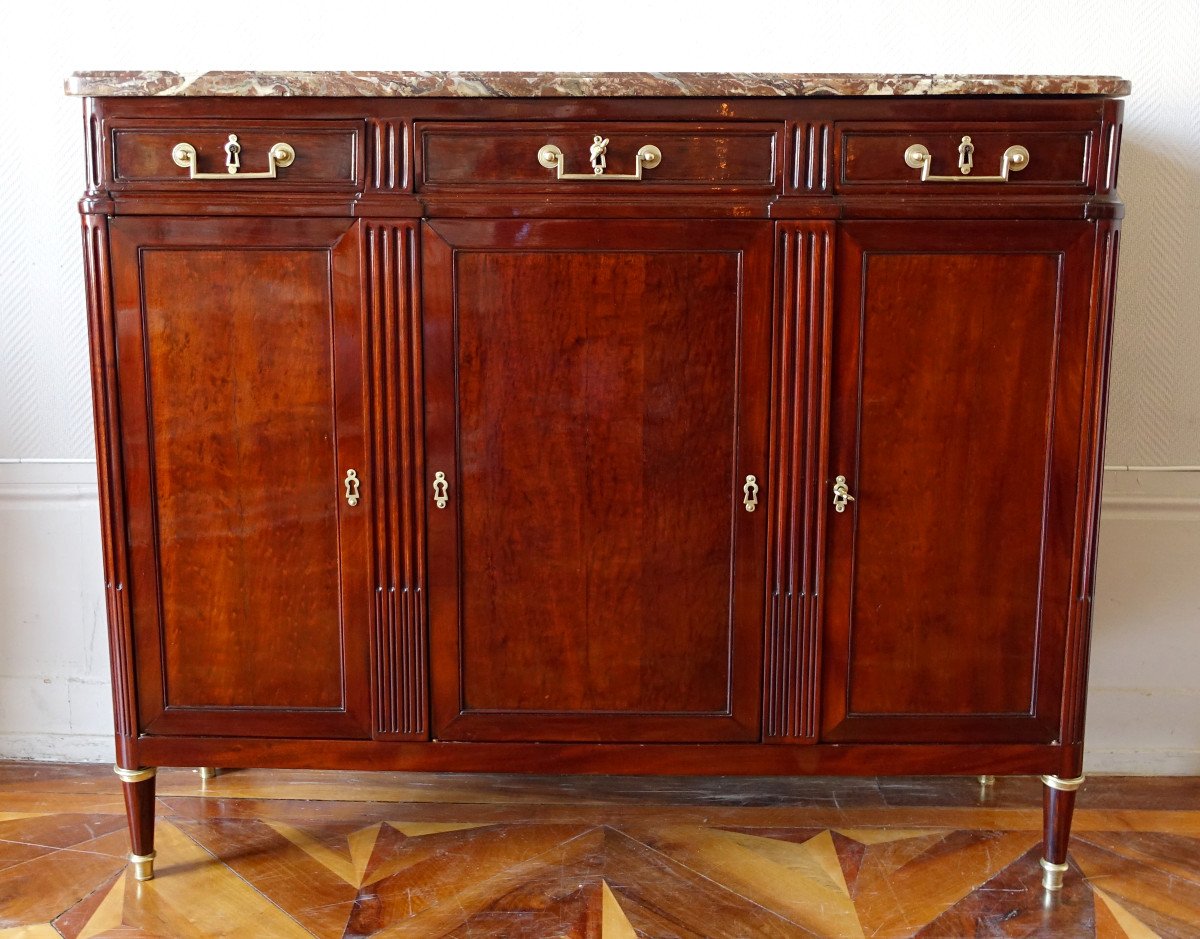 Louis XVI Period Buffet Of Shallow Depth In Speckled Mahogany 125.5 X 35 X 103cm-photo-1