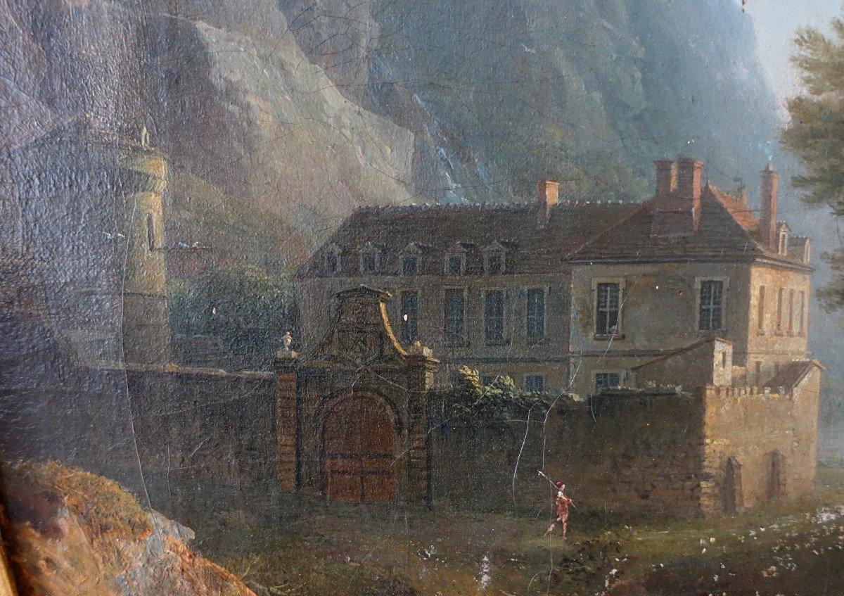 Ecole Française Du Début 19e, Chateau Du Dauphiné, Huile Sur Toile-photo-3