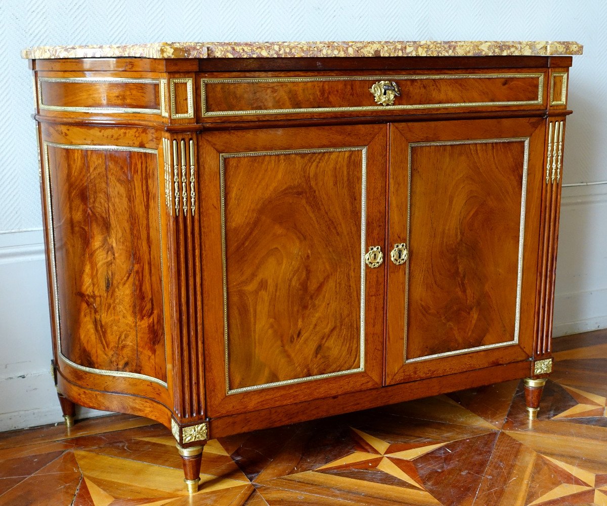 Door Chest / Buffet In Directoire Mahogany In Inverted Half Moon - Brocatelle Marble Spain-photo-2