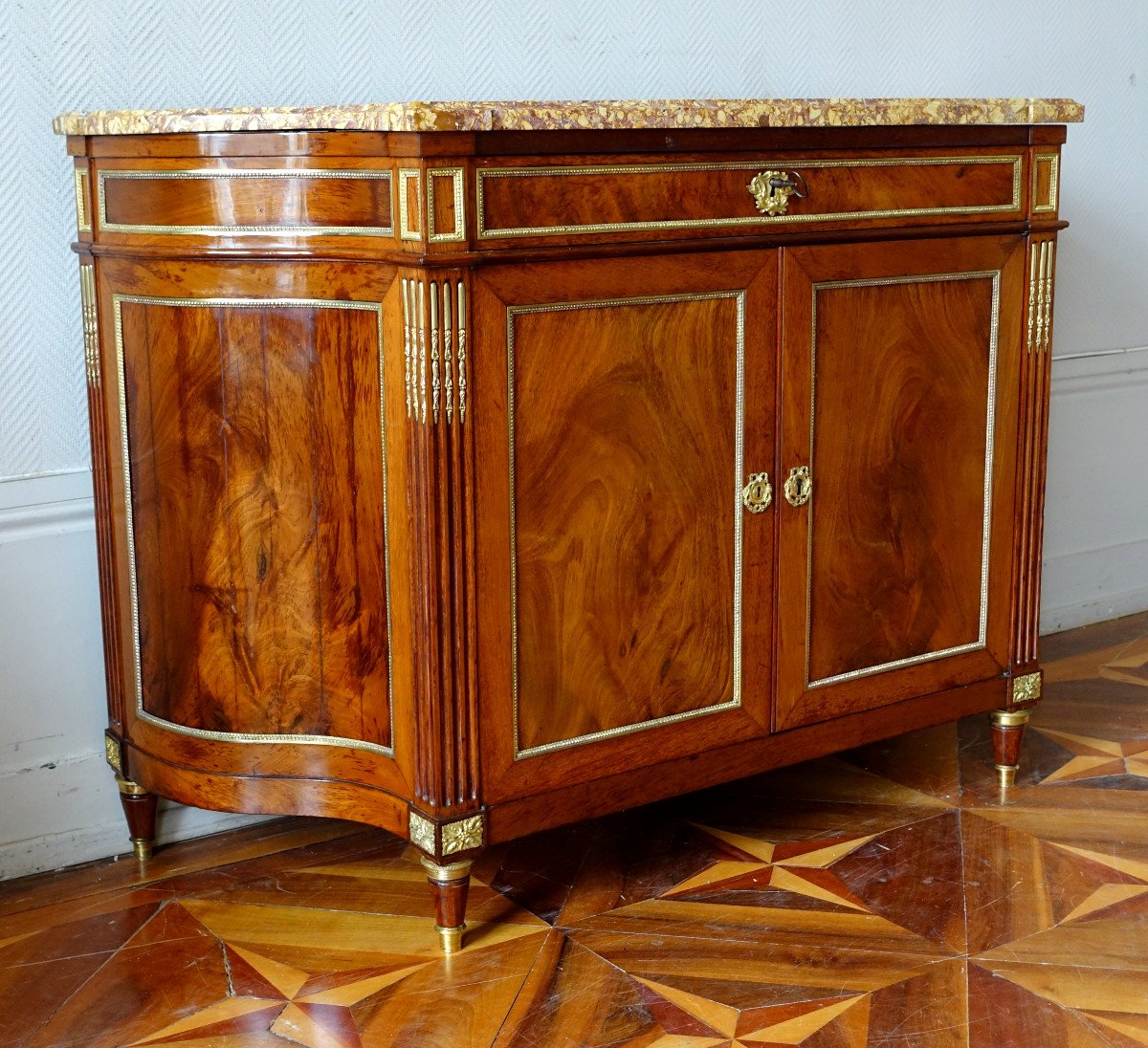 Door Chest / Buffet In Directoire Mahogany In Inverted Half Moon - Brocatelle Marble Spain-photo-3