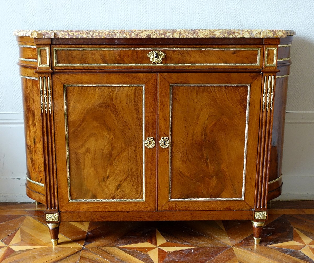 Door Chest / Buffet In Directoire Mahogany In Inverted Half Moon - Brocatelle Marble Spain-photo-4