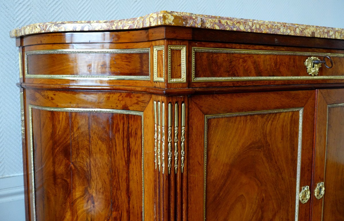 Door Chest / Buffet In Directoire Mahogany In Inverted Half Moon - Brocatelle Marble Spain-photo-1