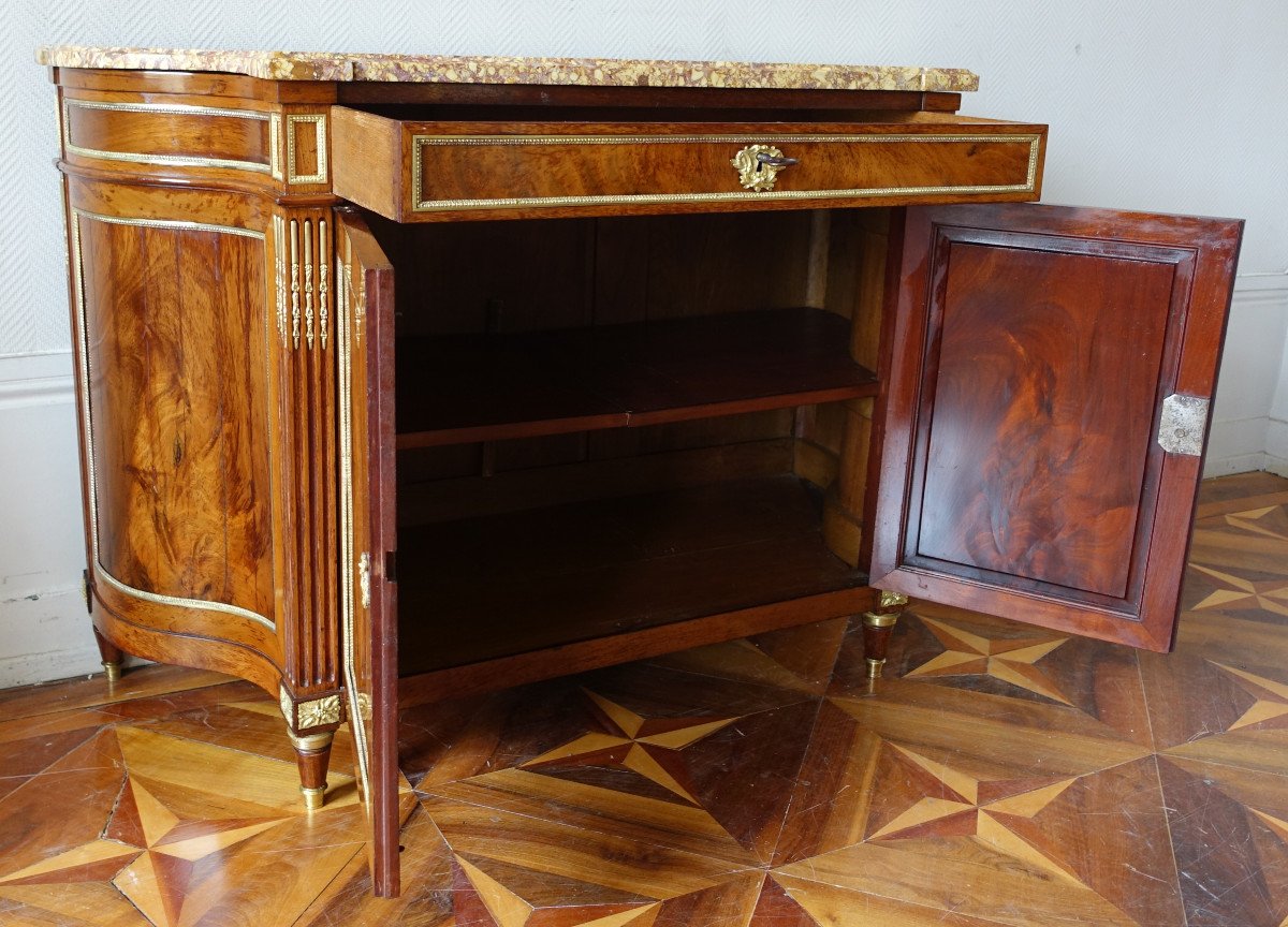 Door Chest / Buffet In Directoire Mahogany In Inverted Half Moon - Brocatelle Marble Spain-photo-3