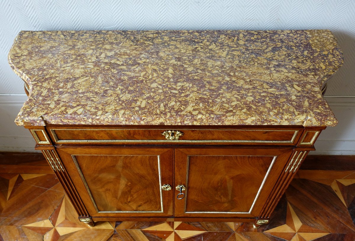 Door Chest / Buffet In Directoire Mahogany In Inverted Half Moon - Brocatelle Marble Spain-photo-4