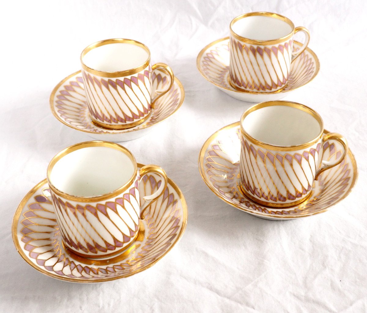 Dagoty - Série De 4 Tasses à Café De Forme Litron En Porcelaine De Paris époque Empire-photo-2