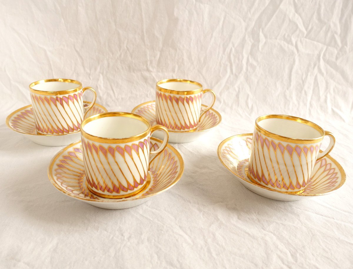 Dagoty - Set Of 4 Paris Porcelain Empire Period Litron-shaped Coffee Cups 