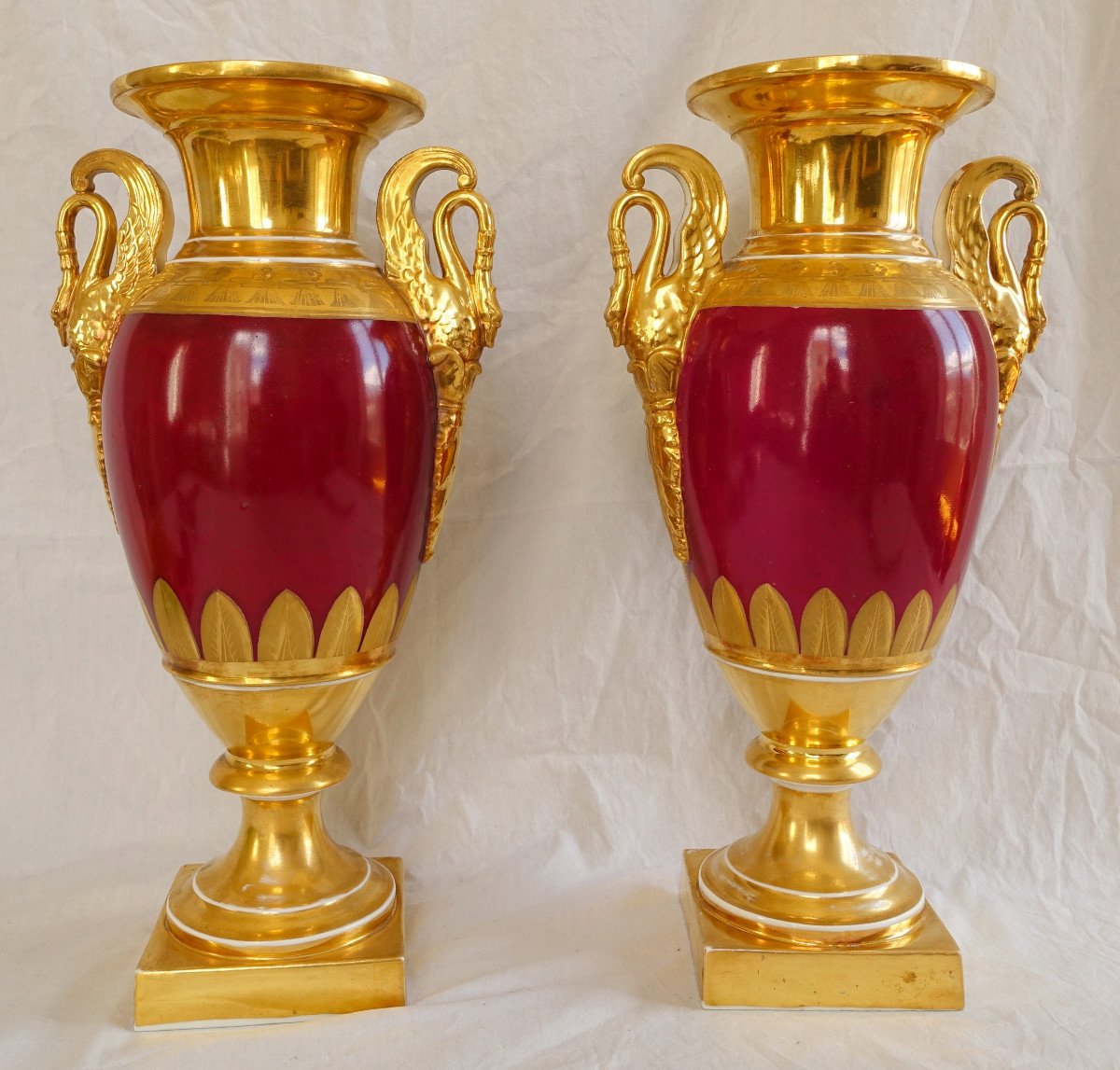 Pair Of Tall Empire Porcelain Vases - The Story Of Belisaire - 41cm-photo-3