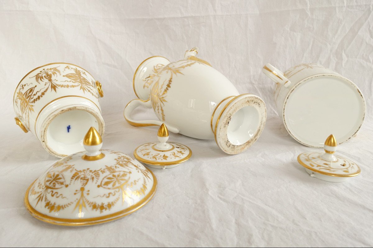 Manufacture Locré :  Service à Café Complet Pour 12 Porcelaine Dorée d'époque Directoire 17pces-photo-1