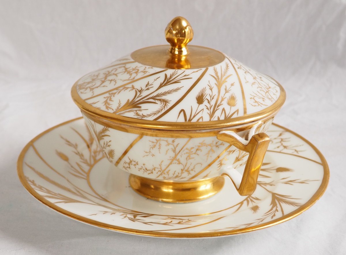 Bouillon, Bonbonniere In Paris Porcelain, Directoire Period, Gold Decor, Locré Manufacture-photo-3