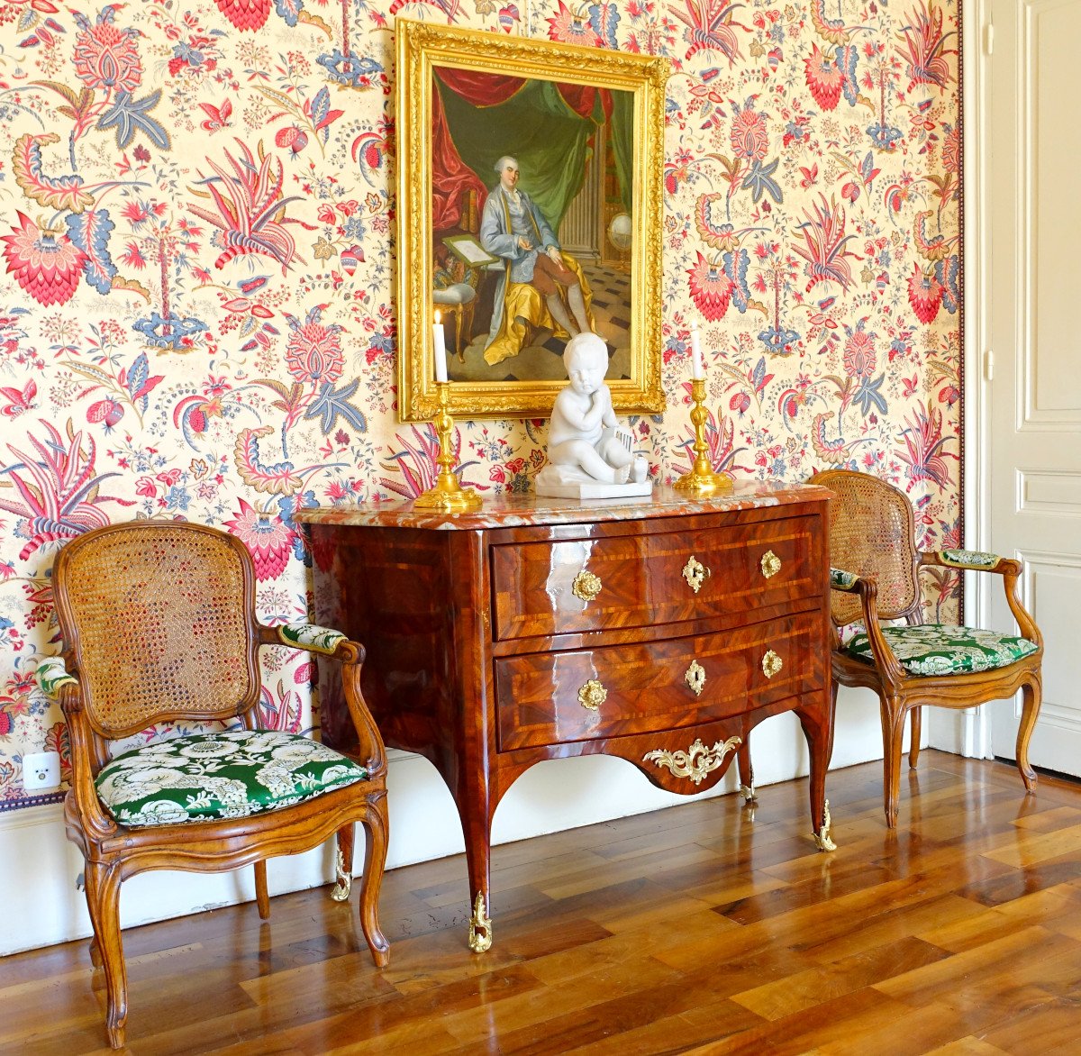 Hubert Hansen - Commode d'époque Louis XV En Plaquage De Satiné - Estampille-photo-8