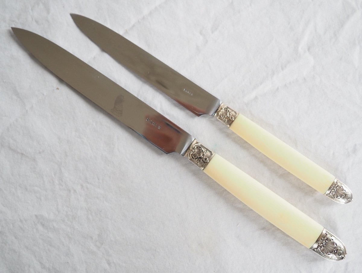 Set Of 24 Ivory, Sterling Silver And Chrome-plated Steel Knives, Regency Style-photo-3